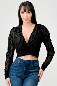 Estrella Velvet Deep V Crop Top