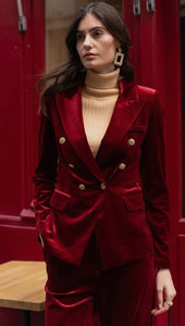 Kelli Velvet Blazer with Gold Buttons