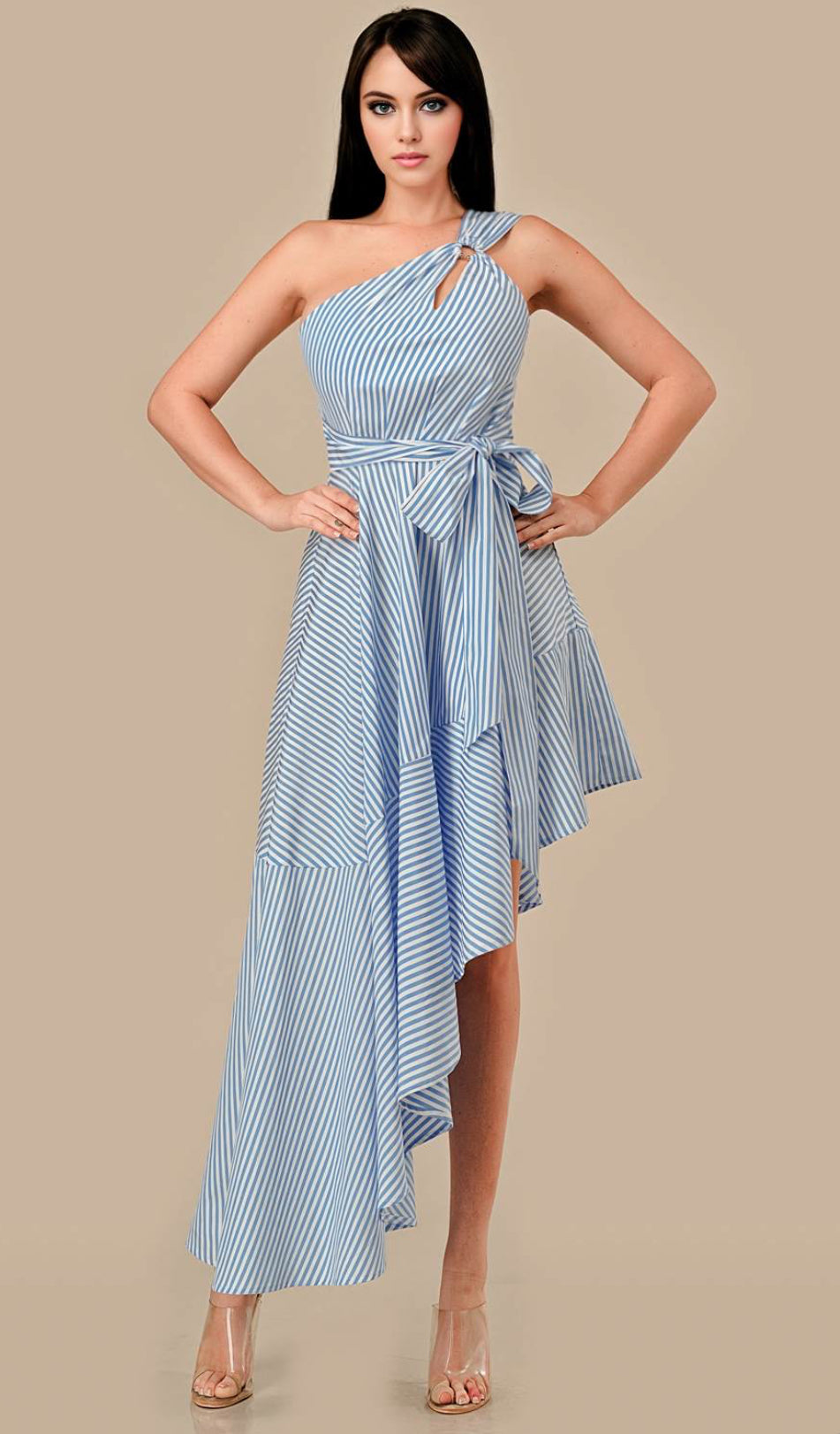 Ling Stripe & Hardware One Shoulder Dress