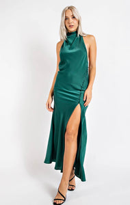 Jaime Satin Mock Neck Midi Dress