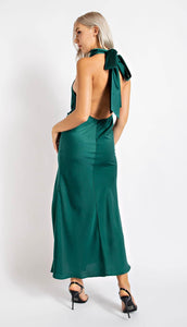 Jaime Satin Mock Neck Midi Dress