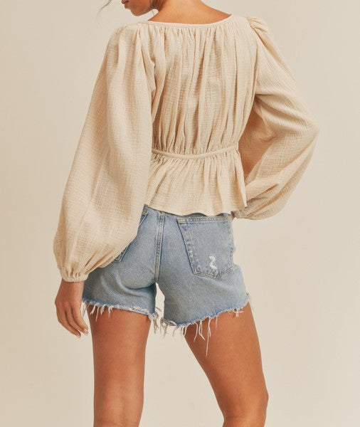 Ally Tie Front Linen Blouse