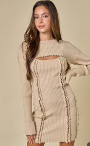 Lizzy merror detail sweater mini dress & arm warmer set