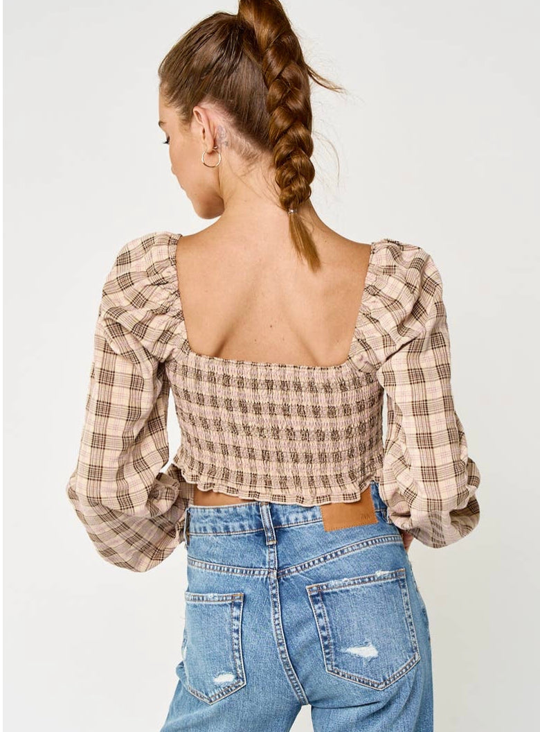 Kristin Plaid Square Neck Crop Top