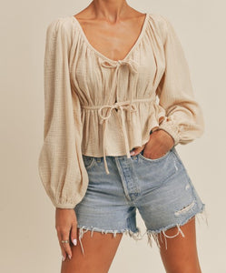 Ally Tie Front Linen Blouse