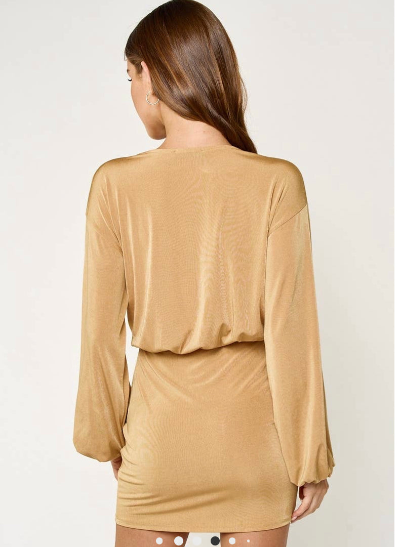 Ella Overlap Front Tie Long Sleeve Dress