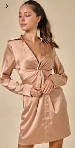 Kate Twisted Front Satin Shirt Dress