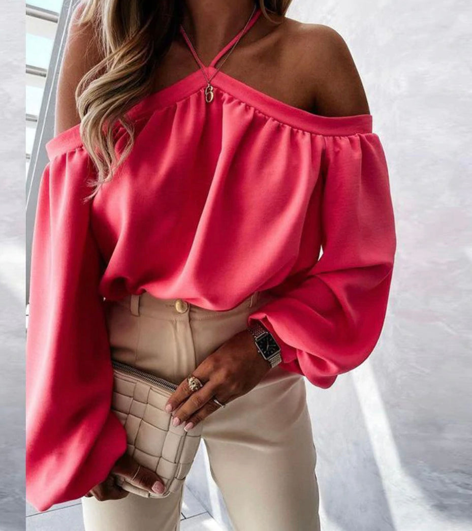 Tammy Shoulder Halter Neck Lantern Sleeve Blouses