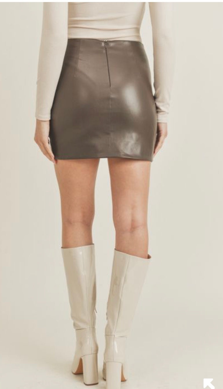 Annette Ruched Leather Mini Skirt