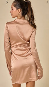 Kate Twisted Front Satin Shirt Dress