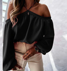 Tammy Shoulder Halter Neck Lantern Sleeve Blouses