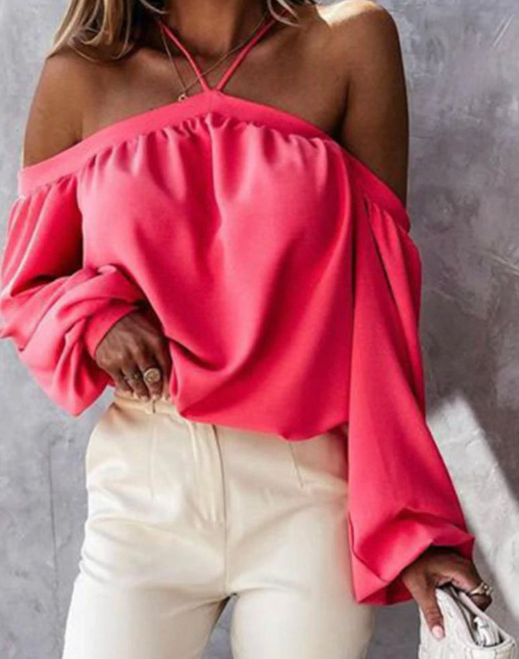 Tammy Shoulder Halter Neck Lantern Sleeve Blouses