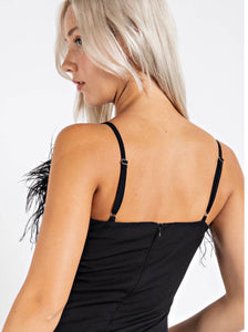 LC Feather Neckline Trim Dress