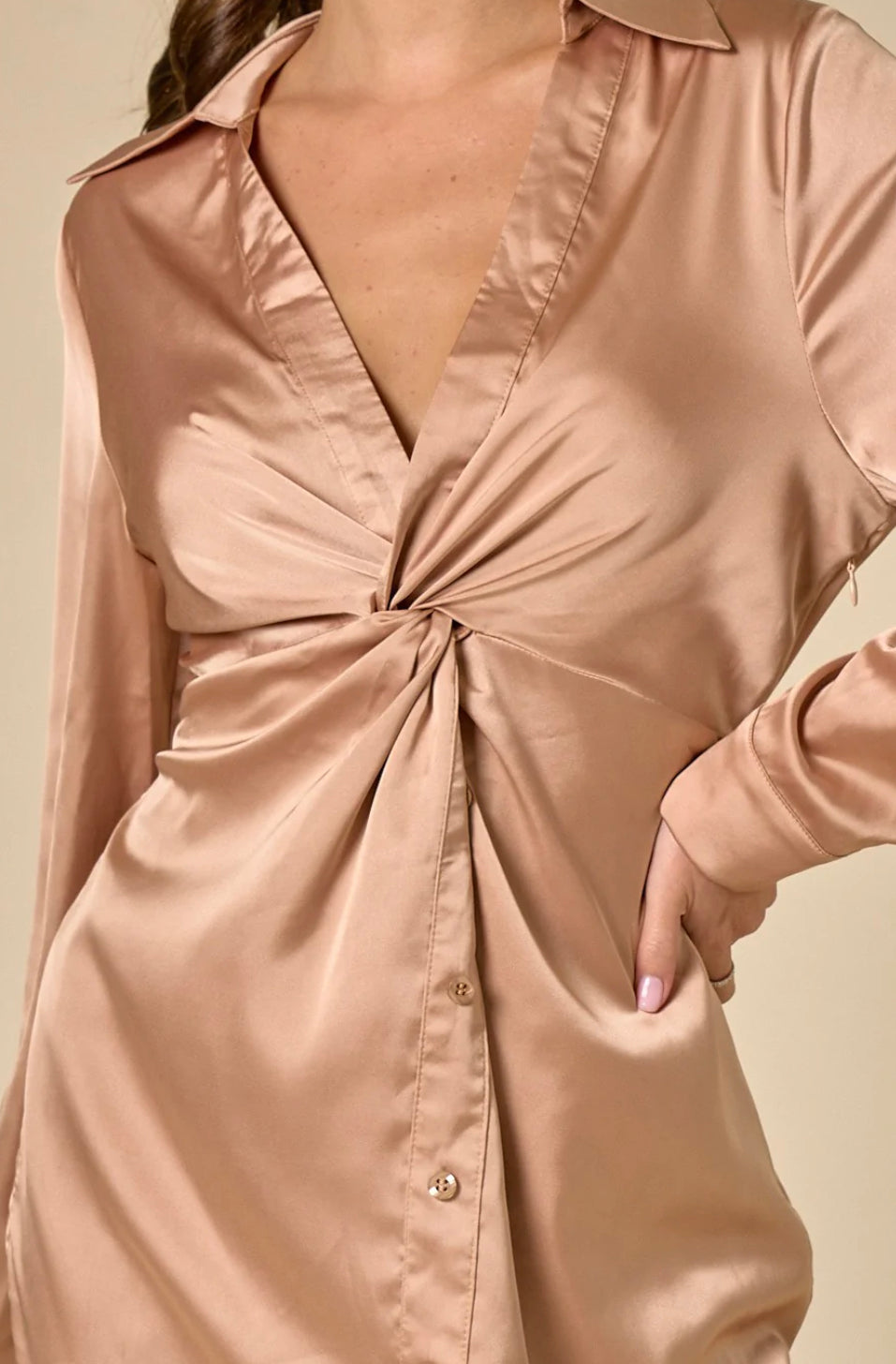 Kate Twisted Front Satin Shirt Dress