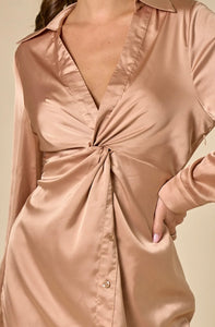 Kate Twisted Front Satin Shirt Dress