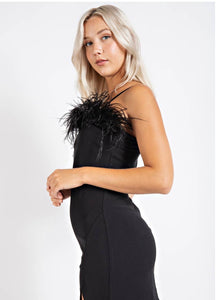 LC Feather Neckline Trim Dress