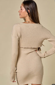 Lizzy merror detail sweater mini dress & arm warmer set