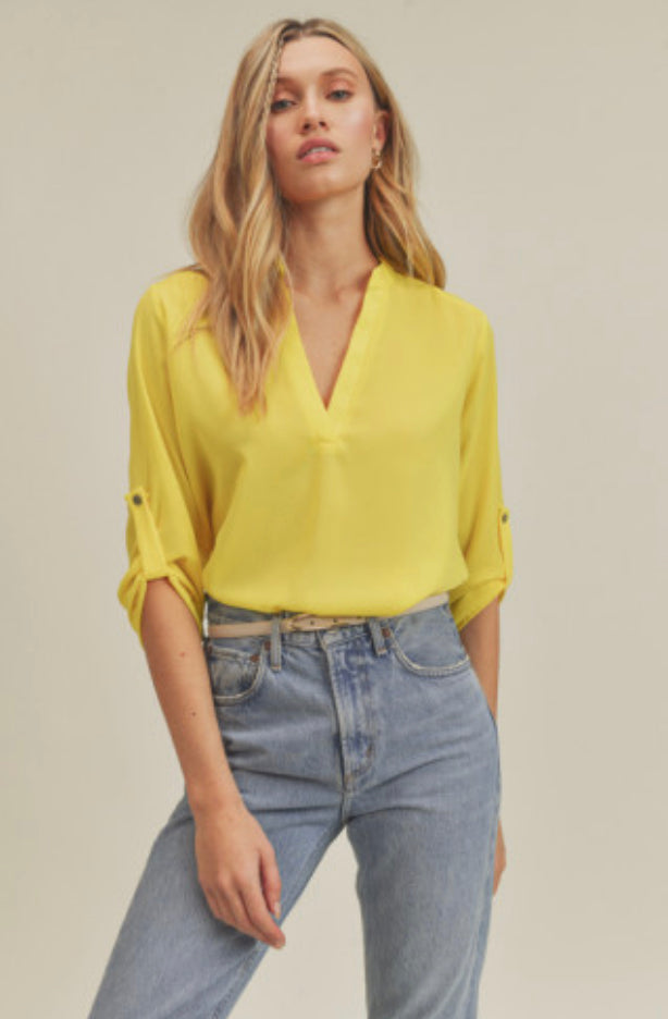 Marie Deep Open Neck Heavy Doby Top