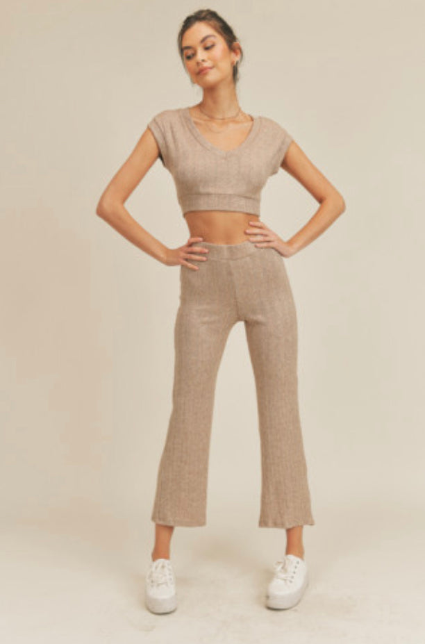 CocoBean Cropped Knit Crop Top and Textured Knit Pant Set